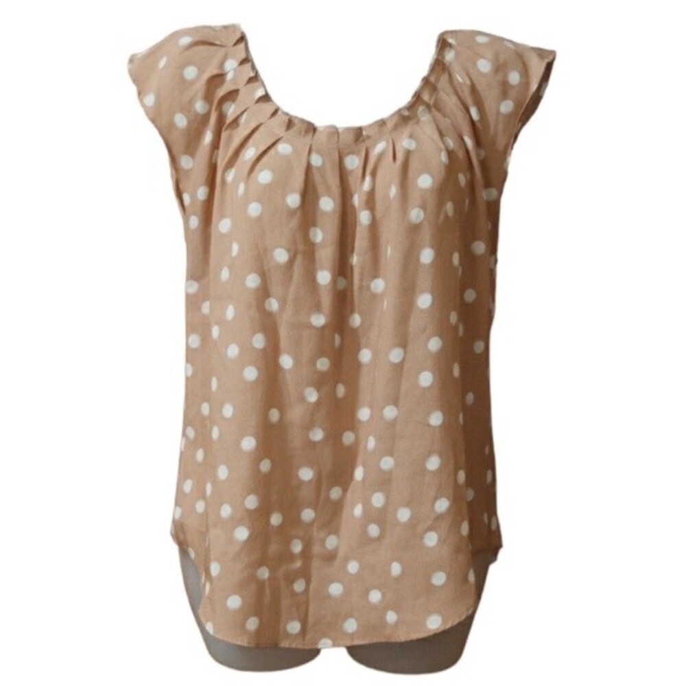 LC Lauren Conrad Peach Polka Dot Pleated Top Small